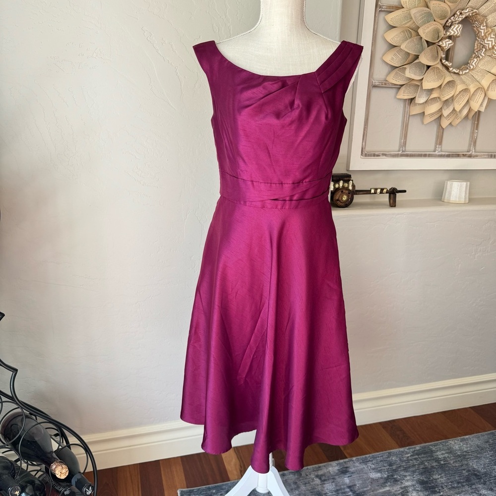 David's Bridal Fuchsia Satin A-Line Wedding Guest Dress